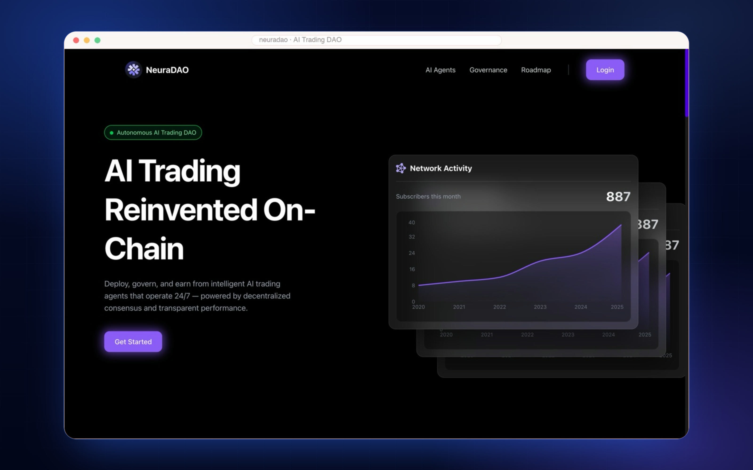 Screenshot of the NEURADAO landing page hero section