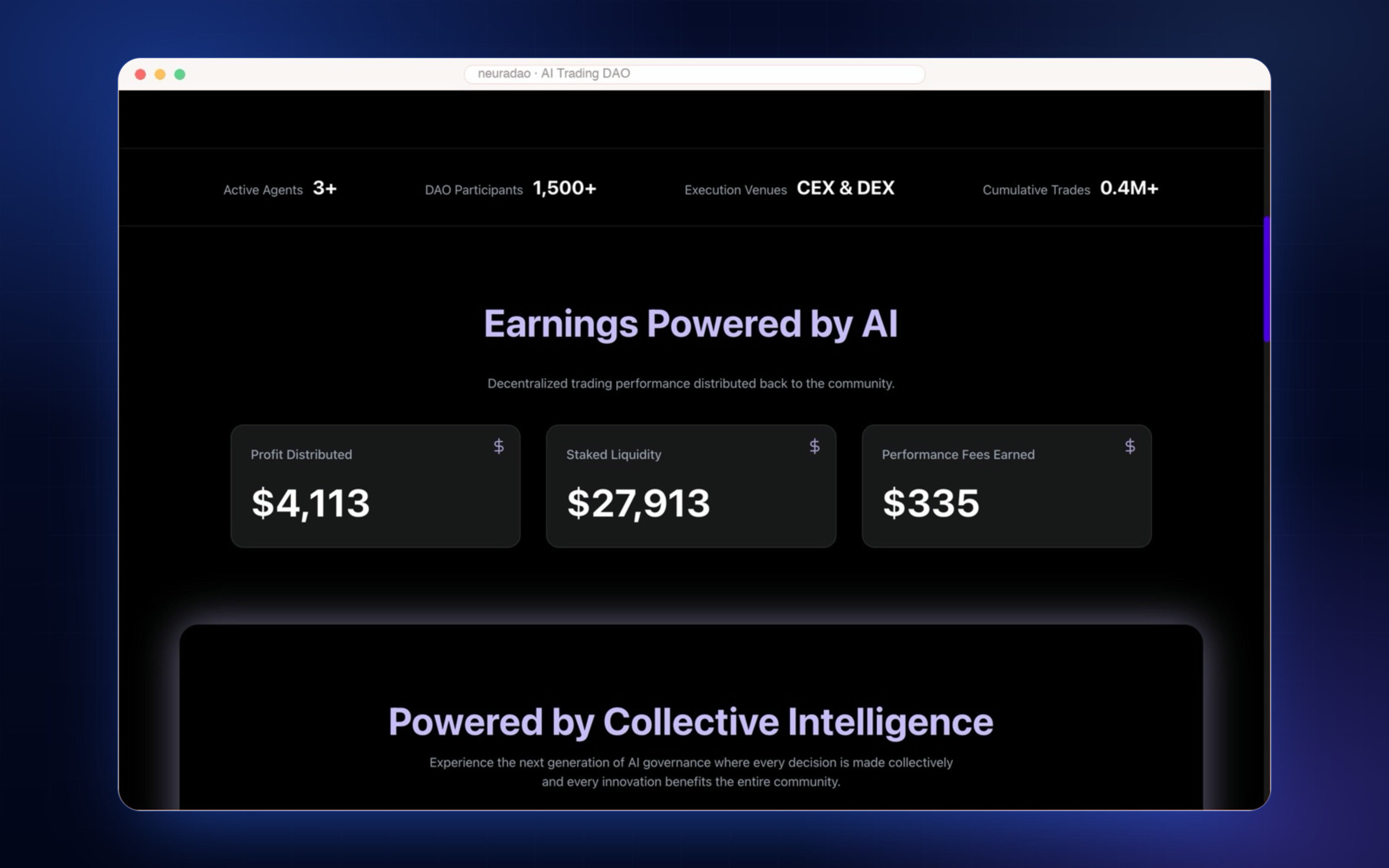 Screenshot of the earnings dashboard showing a user's trading returns