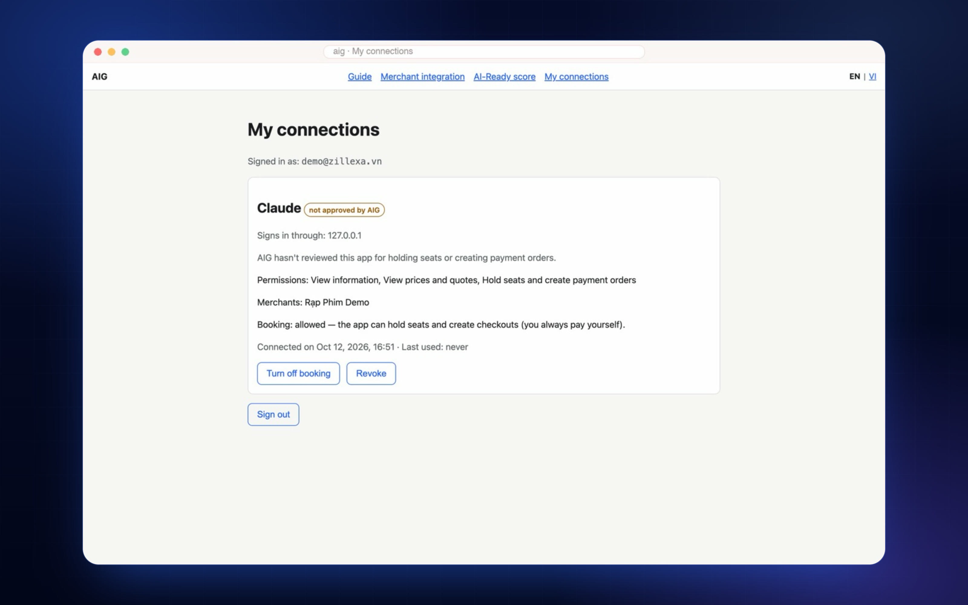 Screenshot of the page where a user reviews and revokes connected AI assistants
