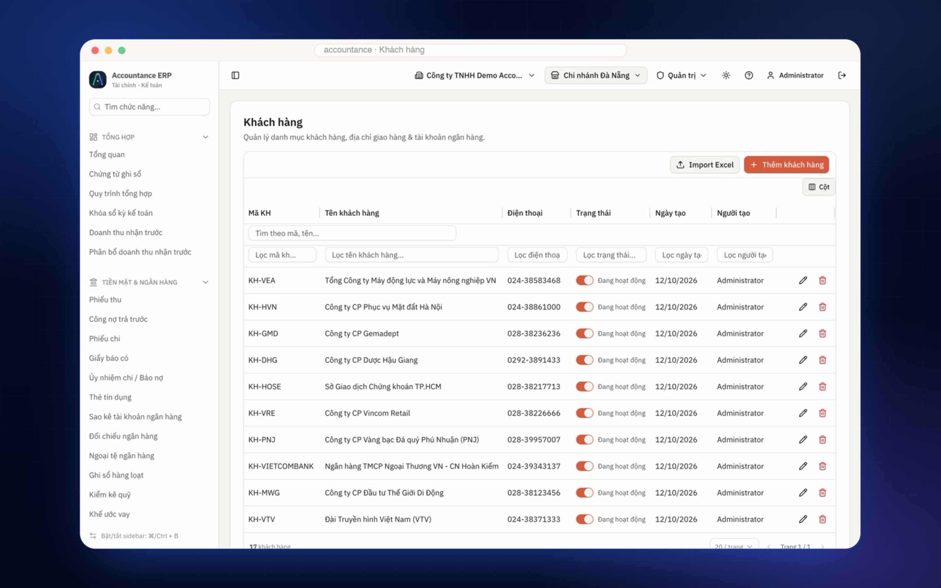Screenshot of the customer list in the accounting app